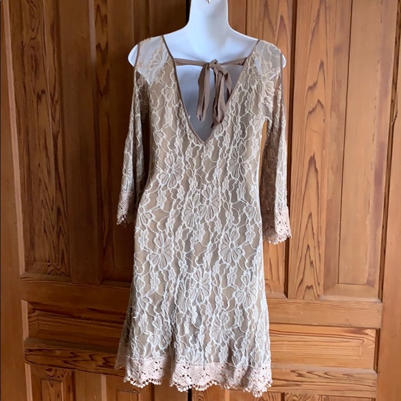 a’reve Lace Boho Tan Cold Shoulder Dress - Picture 6 of 15